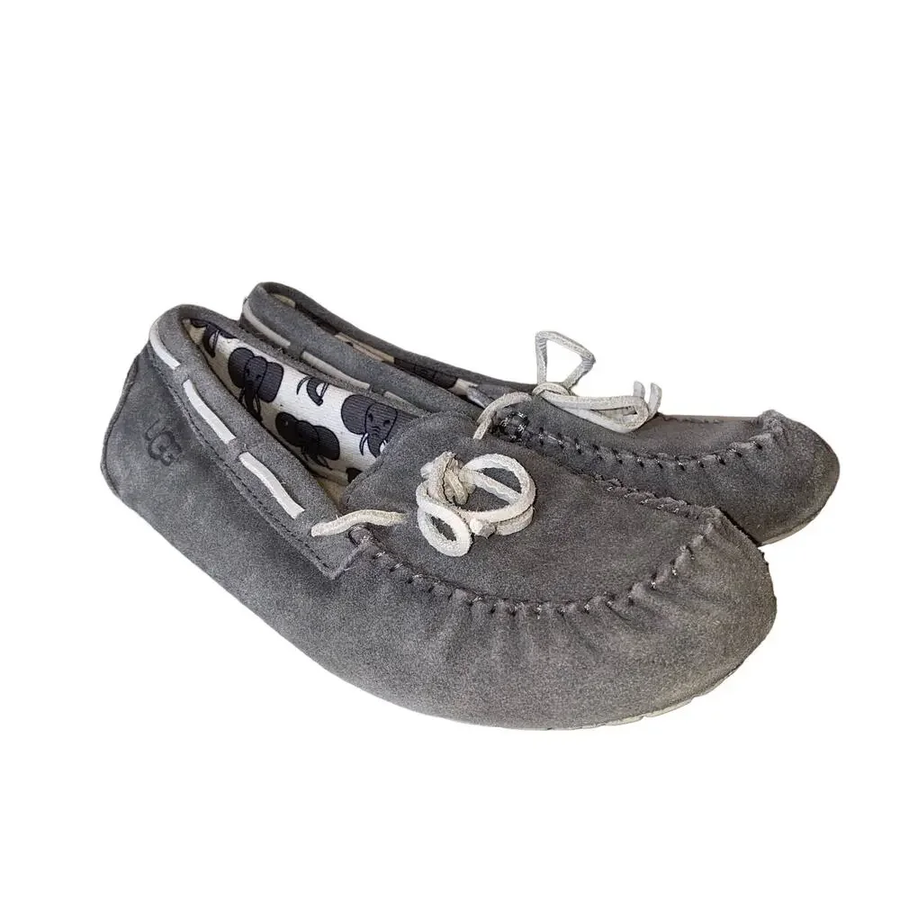 Ugg Grey Leather Ryder Slippers Elephant Jungle Liner Size 5